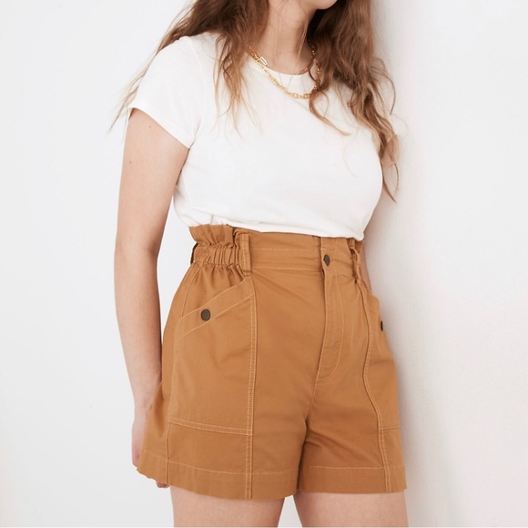 Madewell Paperbag Utility Shorts Size XL fits like XXL Orange Brown High Rise - Picture 1 of 8